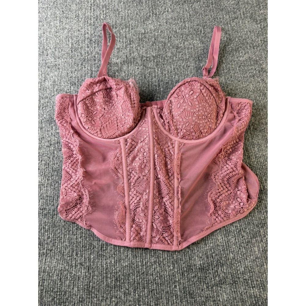 Fourteen‎ Twelve Women's Lace Bustier Corset Top Pink Large Underwire Lingerie
